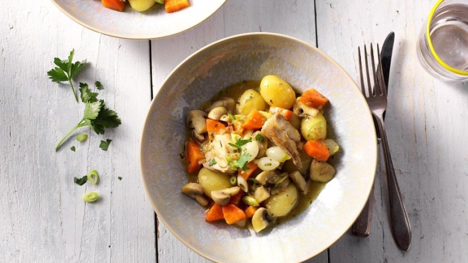 Stoofpotje met kipdijfilet en kastanjechampignons