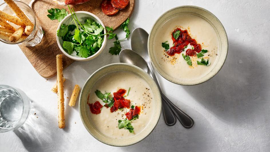 Knolselderij soep met chorizo