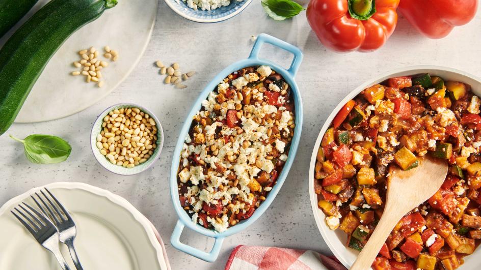 Gegratineerde ratatouille met feta kaas