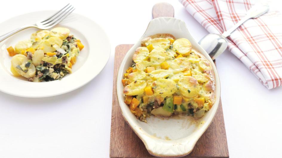 Vegetarische ovenschotel met pompoen