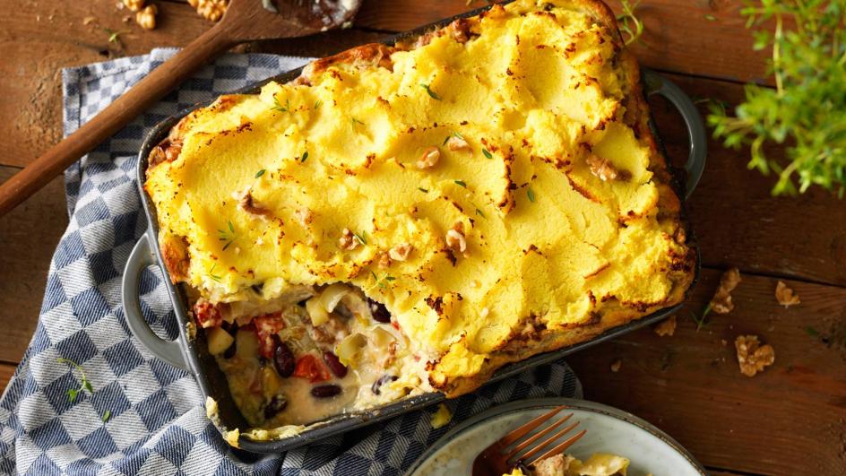 Vegetarische witlof ovenschotel met appel, gorgonzola en walnoten