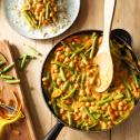 Vegetarisch recept met sperziebonen en satésaus