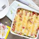 Gegratineerde asperges met ham