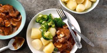 Runderlapjes stoof met broccoli en champignons