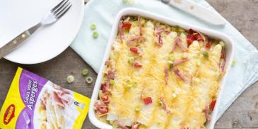 Gegratineerde asperges met ham