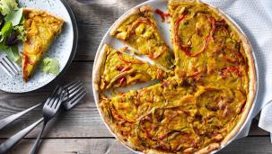 Quiche met kip, prei, paprika en ui